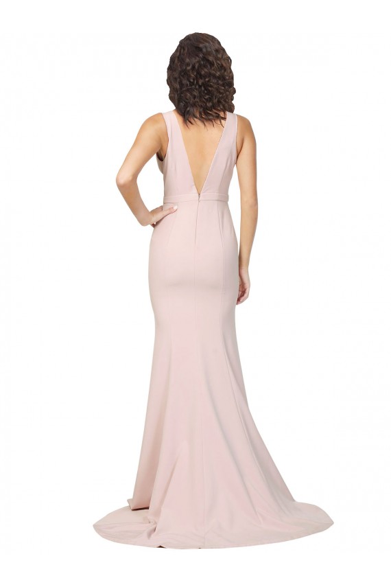Sleeveless V-Neck Stretch Crepe Pink Sweep Train Black Tie Evening Gown / Prom Dress / Bridesmaid Dress Bath