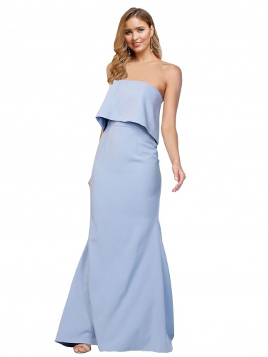 Sleeveless Strapless Stretch Crepe Light Sky Blue Long Formal Dress / Bridesmaid Dress Bath