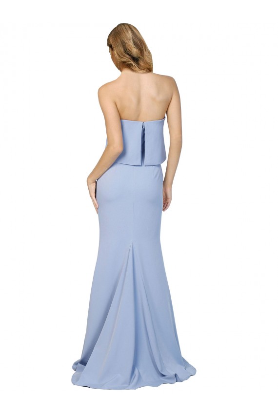 Sleeveless Strapless Stretch Crepe Light Sky Blue Long Formal Dress / Bridesmaid Dress Bath