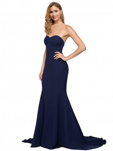 Sleeveless Sweetheart Stretch Crepe Dark Navy Sweep Train Formal Evening Gown / Prom Dress / Bridesmaid Dress Bath