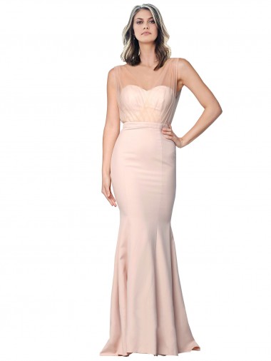 Sleeveless Sweetheart Stretch Crepe & Tulle Nude Long Formal Evening Gown / Prom Dress / Bridesmaid Dress Bath