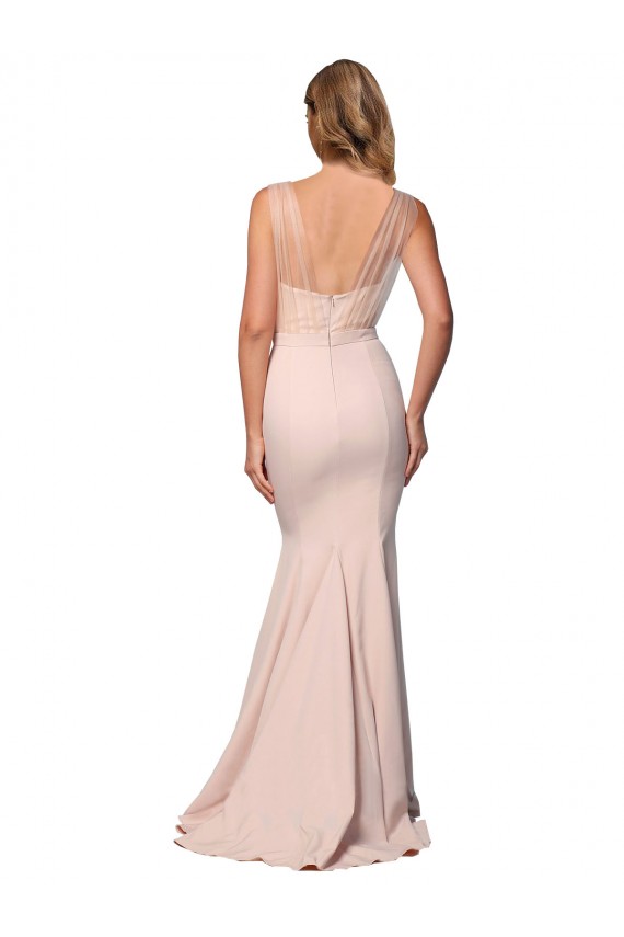 Sleeveless Sweetheart Stretch Crepe & Tulle Nude Long Formal Evening Gown / Prom Dress / Bridesmaid Dress Bath