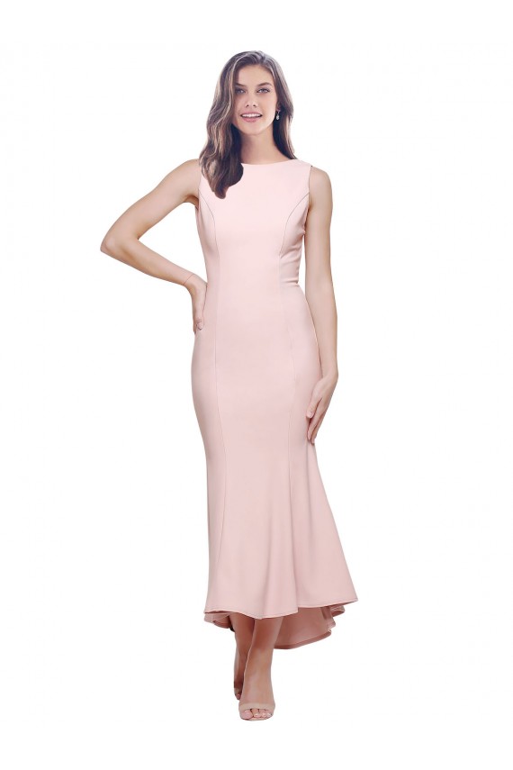 Sleeveless High Neck Stretch Crepe Pink Midi Length High Low Evening Gown / Prom Dress / Bridesmaid Dress Bath