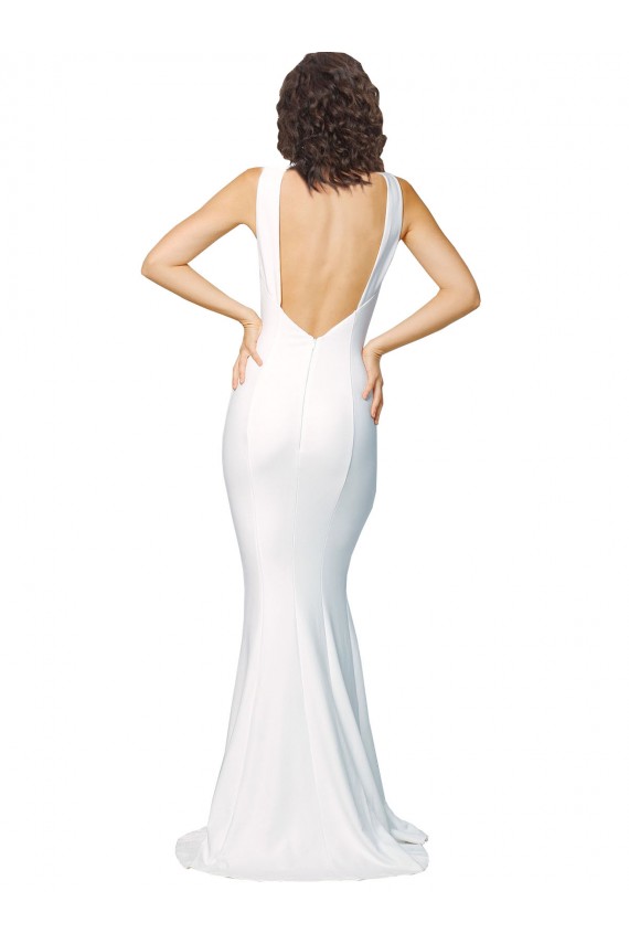 Sleeveless High Neck Stretch Crepe Ivory Long Formal Evening Gown / Prom Dress / Bridesmaid Dress Bath