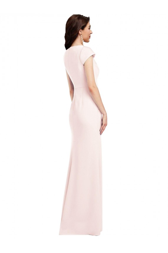 Cap Sleeves V-Neck Stretch Crepe Pink Long Formal Evening Gown / Prom Dress / Bridesmaid Dress Bath