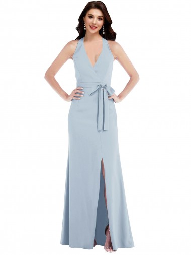 Sleeveless V-Neck Stretch Crepe Light Sky Blue Long Formal Evening Gown / Prom Dress / Bridesmaid Dress Bath