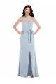Sleeveless V-Neck Stretch Crepe Light Sky Blue Long Formal Evening Gown / Prom Dress / Bridesmaid Dress Bath