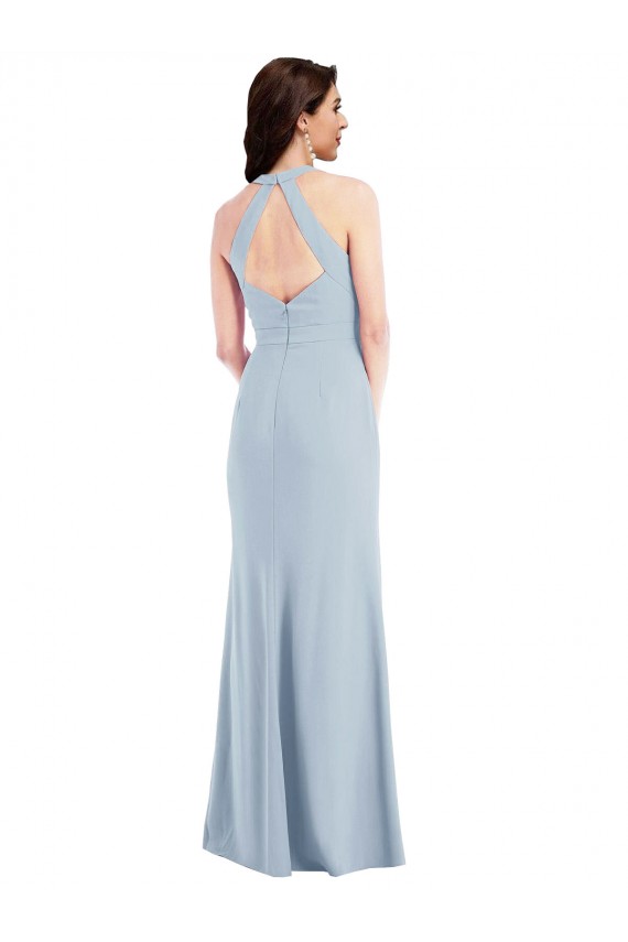 Sleeveless V-Neck Stretch Crepe Light Sky Blue Long Formal Evening Gown / Prom Dress / Bridesmaid Dress Bath