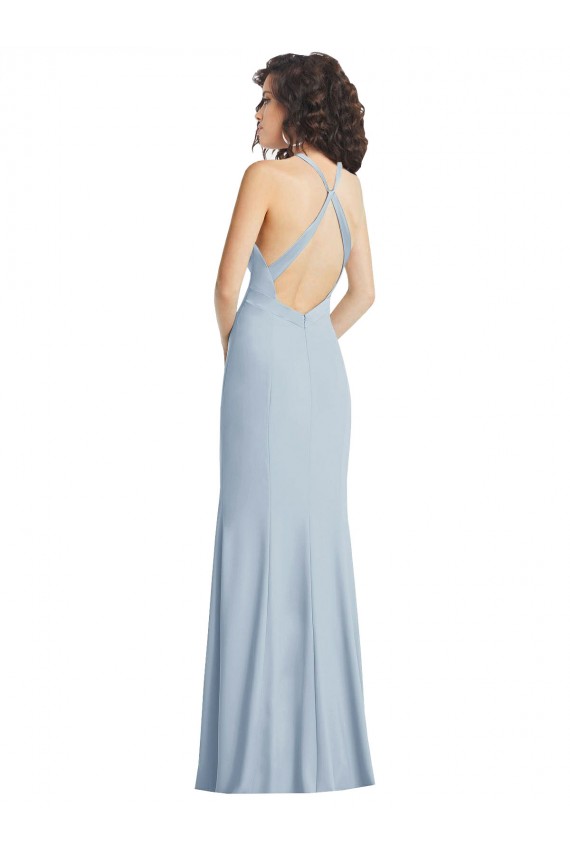 Sleeveless High Neck Stretch Crepe Light Sky Blue Long Formal Evening Gown / Prom Dress / Bridesmaid Dress Bath