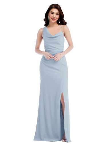 Sleeveless One Shoulder Stretch Crepe Light Sky Blue Long Formal Dress / Bridesmaid Dress Bath