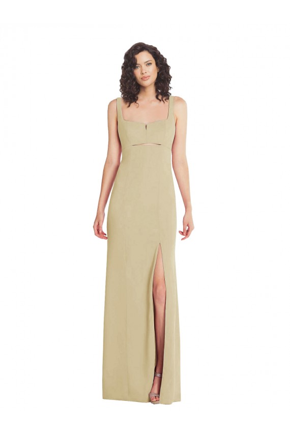 Sleeveless Square Neck Stretch Crepe Champagne Long Formal Evening Gown / Prom Dress / Bridesmaid Dress Bath