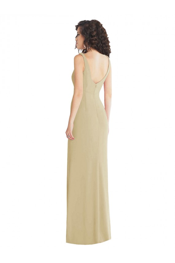 Sleeveless Square Neck Stretch Crepe Champagne Long Formal Evening Gown / Prom Dress / Bridesmaid Dress Bath