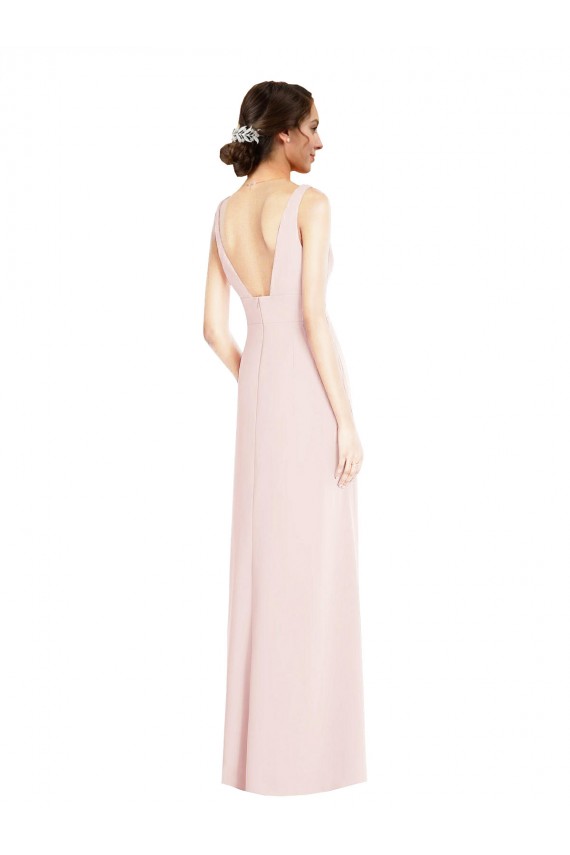 Sleeveless V-Neck Stretch Crepe Pink Long Black Tie Evening Dress / Prom Dress / Bridesmaid Dress Bath