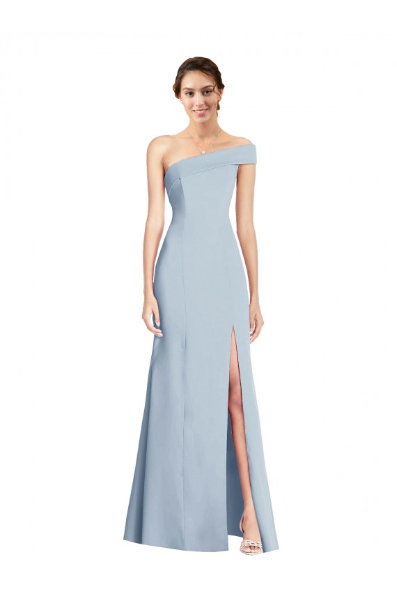 Sleeveless Off the Shoulder Stretch Crepe Light Sky Blue Long Formal Evening Gown / Prom Dress / Bridesmaid Dress Bath