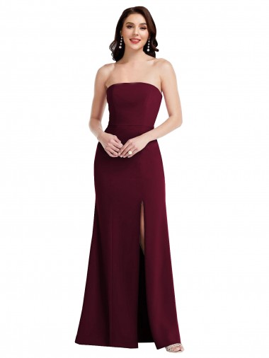 Sleeveless Strapless Stretch Crepe Burgundy Gold Long Semi Formal Evening Dress / Prom Dress / Bridesmaid Dress Bath