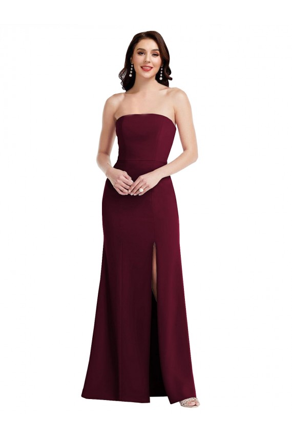 Sleeveless Strapless Stretch Crepe Burgundy Gold Long Semi Formal Evening Dress / Prom Dress / Bridesmaid Dress Bath