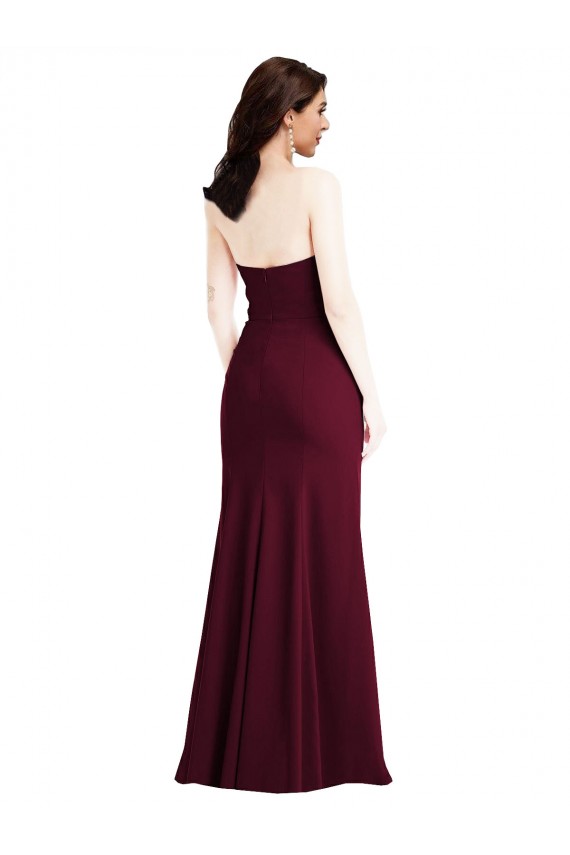Sleeveless Strapless Stretch Crepe Burgundy Gold Long Semi Formal Evening Dress / Prom Dress / Bridesmaid Dress Bath