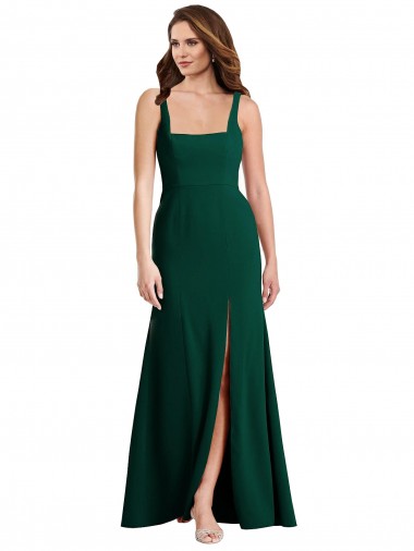 Sleeveless Square Neck Stretch Crepe Midnight Green Long Semi Formal Evening Dress / Prom Dress / Bridesmaid Dress Bath