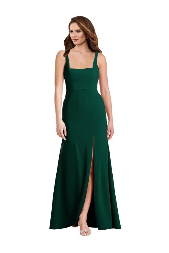 Sleeveless Square Neck Stretch Crepe Midnight Green Long Semi Formal Evening Dress / Prom Dress / Bridesmaid Dress Bath