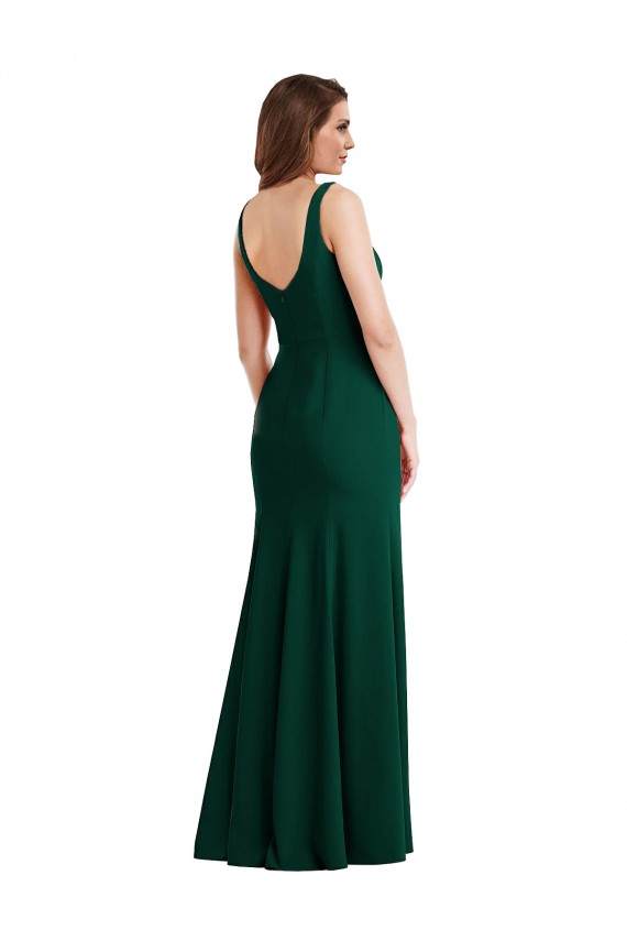Sleeveless Square Neck Stretch Crepe Midnight Green Long Semi Formal Evening Dress / Prom Dress / Bridesmaid Dress Bath