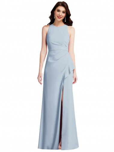 Sleeveless Halter Neck Stretch Crepe Light Sky Blue Long Formal Dress / Bridesmaid Dress Bath