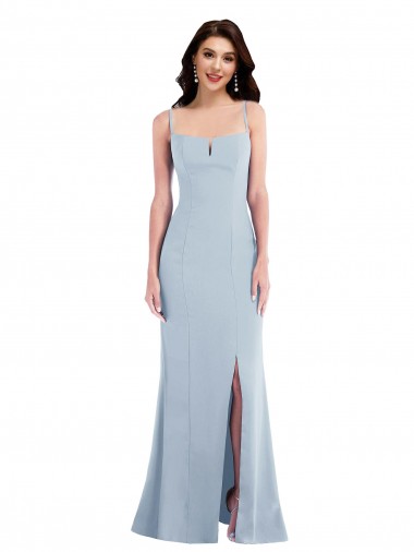 Sleeveless Spaghetti Straps Stretch Crepe Light Sky Blue Long Formal Evening Gown / Prom Dress / Bridesmaid Dress Bath