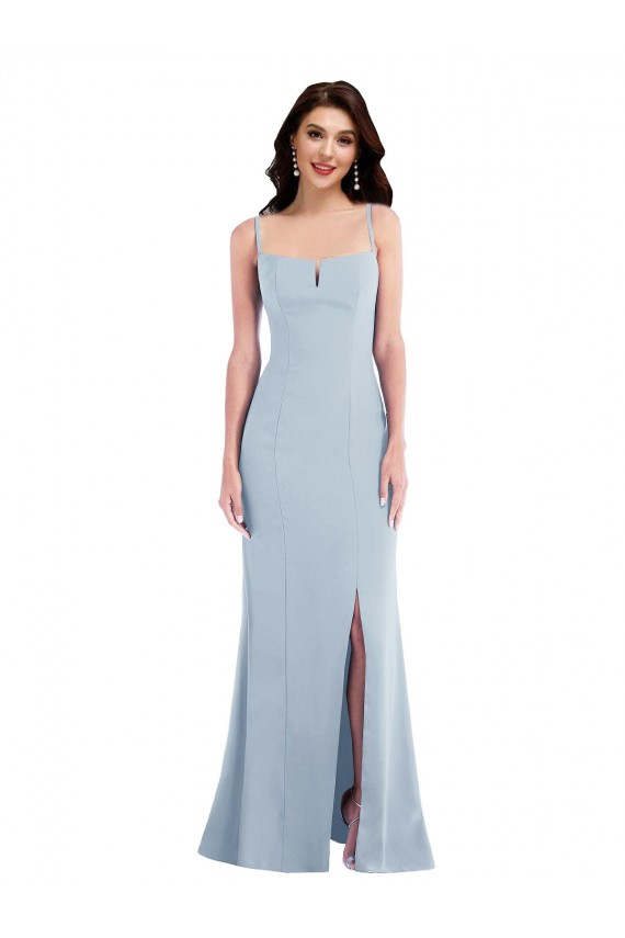 Sleeveless Spaghetti Straps Stretch Crepe Light Sky Blue Long Formal Evening Gown / Prom Dress / Bridesmaid Dress Bath