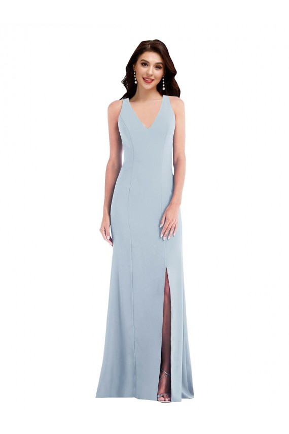 Sleeveless V-Neck Stretch Crepe Light Sky Blue Long Evening Dress / Bridesmaid Dress Bath
