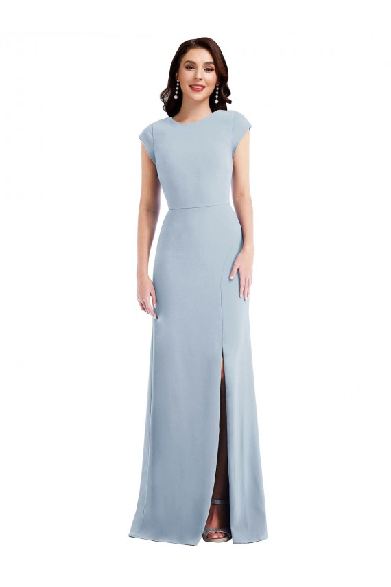 Cap Sleeves Stretch Crepe Light Sky Blue Long Formal Evening Gown / Prom Dress / Bridesmaid Dress Bath