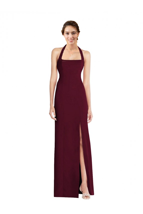 Sleeveless Halter Neck Stretch Crepe Burgundy Gold Long Semi Formal Evening Dress / Prom Dress / Bridesmaid Dress Bath