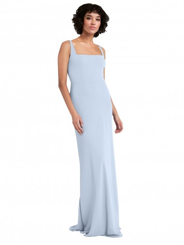 Sleeveless Square Neck Stretch Crepe Light Sky Blue Long Prom Dress / Bridesmaid Dress Bath