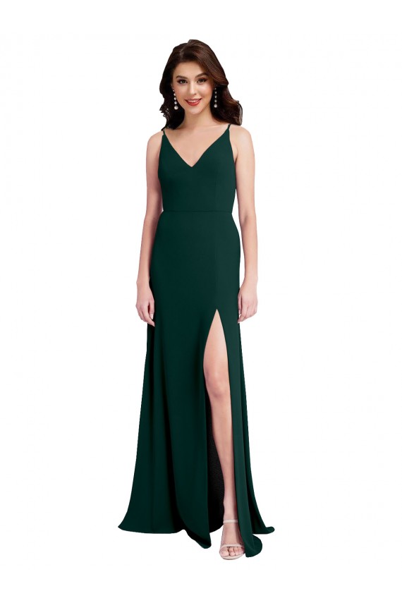 Sleeveless V-Neck Stretch Crepe Midnight Green Long Formal Evening Gown / Prom Dress / Bridesmaid Dress Bath