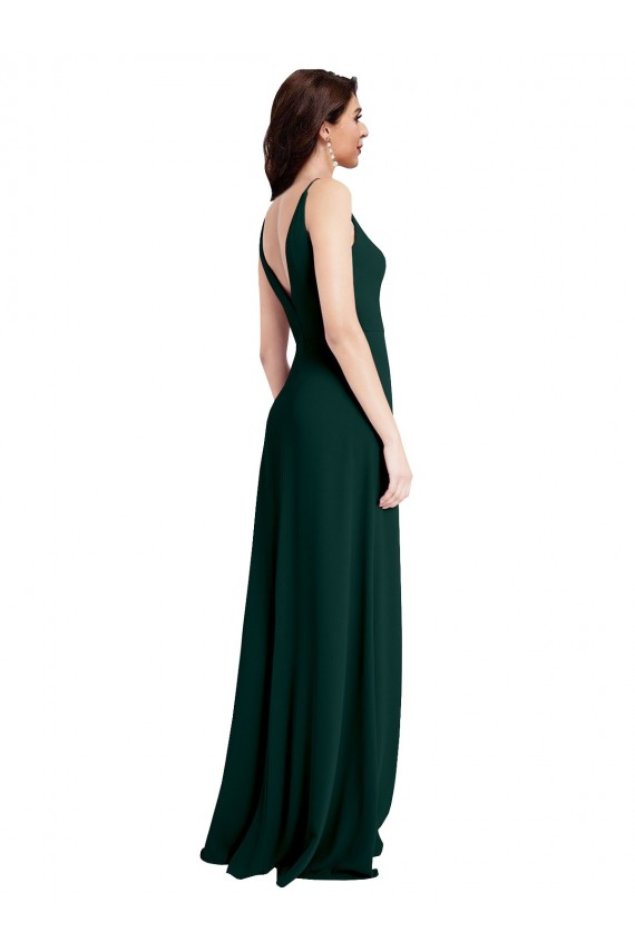 Sleeveless V-Neck Stretch Crepe Midnight Green Long Formal Evening Gown / Prom Dress / Bridesmaid Dress Bath
