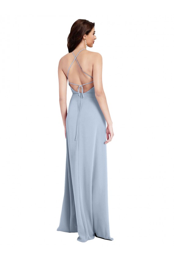 Sleeveless High Neck Stretch Crepe Light Sky Blue Sheath Long Formal Evening Gown / Prom Dress / Bridesmaid Dress Bath