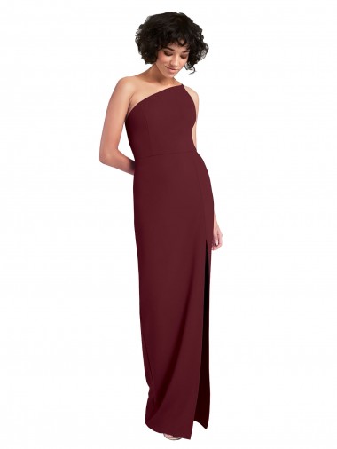 Sleeveless One Shoulder Stretch Crepe Burgundy Gold Long Formal Evening Gown / Prom Dress / Bridesmaid Dress Bath