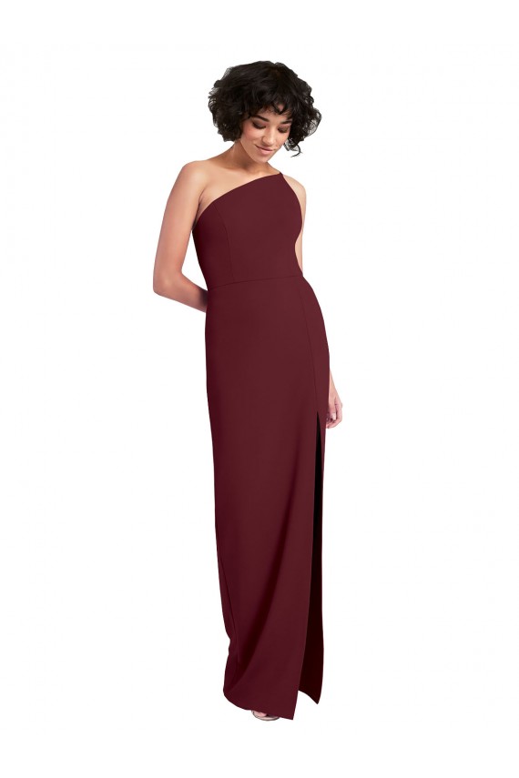 Sleeveless One Shoulder Stretch Crepe Burgundy Gold Long Formal Evening Gown / Prom Dress / Bridesmaid Dress Bath