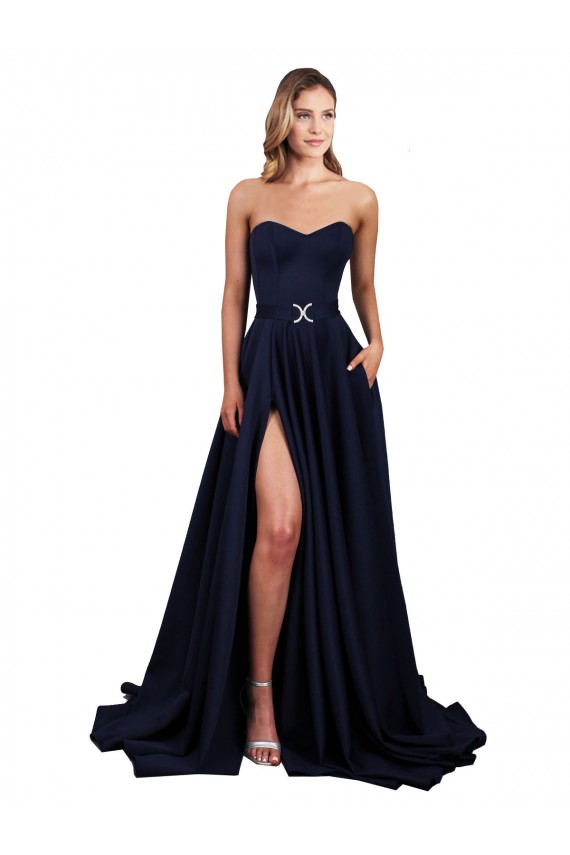 Sleeveless High Neck Stretch Crepe Dark Navy Long Formal Dress / Bridesmaid Dress Bath