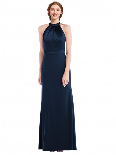 Sleeveless High Neck Stretch Crepe Dark Navy Long Semi Formal Evening Dress / Prom Dress / Bridesmaid Dress Bath