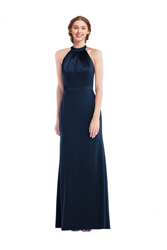 Sleeveless High Neck Stretch Crepe Dark Navy Long Semi Formal Evening Dress / Prom Dress / Bridesmaid Dress Bath