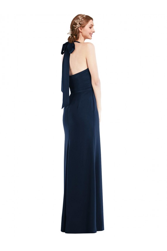 Sleeveless High Neck Stretch Crepe Dark Navy Long Semi Formal Evening Dress / Prom Dress / Bridesmaid Dress Bath
