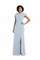 Cap Sleeves Jewel Neck Stretch Crepe Light Sky Blue Long Semi Formal Evening Dress / Bridesmaid Dress Bath