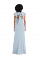 Cap Sleeves Jewel Neck Stretch Crepe Light Sky Blue Long Semi Formal Evening Dress / Bridesmaid Dress Bath