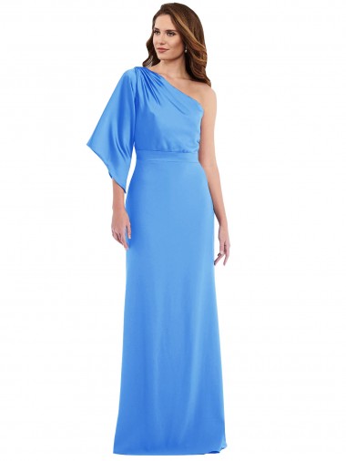 Bell Sleeves One Shoulder Stretch Crepe Peacock Blue Long Semi Formal Evening Dress / Prom Dress / Bridesmaid Dress Bath
