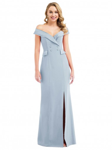 Sleeveless Off the Shoulder Stretch Crepe Light Sky Blue Long Semi Formal Evening Dress / Prom Dress / Bridesmaid Dress Bath