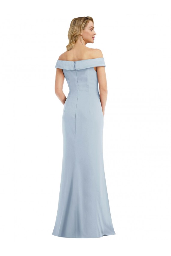 Sleeveless Off the Shoulder Stretch Crepe Light Sky Blue Long Semi Formal Evening Dress / Prom Dress / Bridesmaid Dress Bath