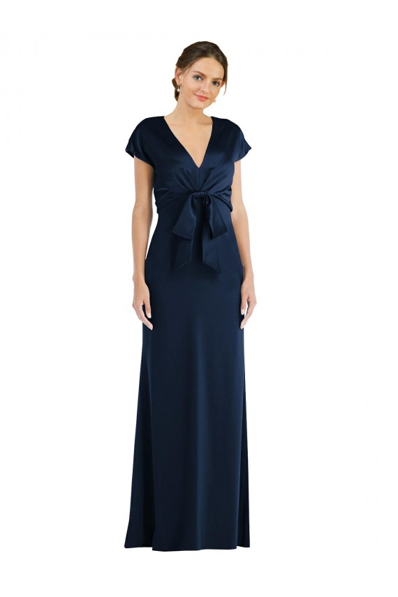 Cap Sleeves Off the Shoulder Stretch Crepe Dark Navy Long Formal Evening Gown / Prom Dress / Bridesmaid Dress Bath