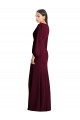 Puff Sleeves V-Neck Stretch Crepe Burgundy Gold Long Semi Formal Evening Dress / Prom Dress / Bridesmaid Dress Bath