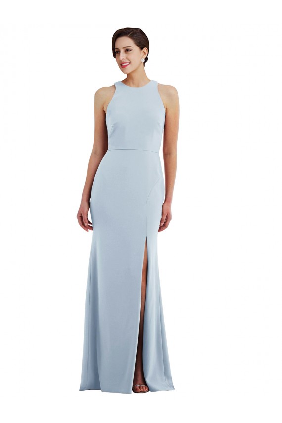 Sleeveless Jewel Neck Stretch Crepe Light Sky Blue Long Formal Evening Gown / Prom Dress / Bridesmaid Dress Bath