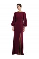 Long Sleeves Bateau Neck Stretch Crepe Burgundy Gold Long Formal Evening Gown / Prom Dress / Bridesmaid Dress Bath