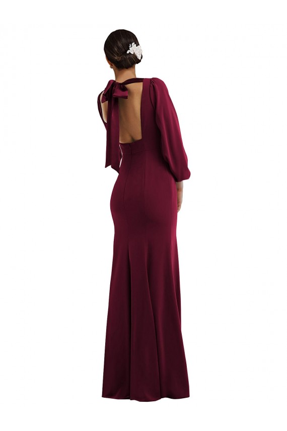Long Sleeves Bateau Neck Stretch Crepe Burgundy Gold Long Formal Evening Gown / Prom Dress / Bridesmaid Dress Bath
